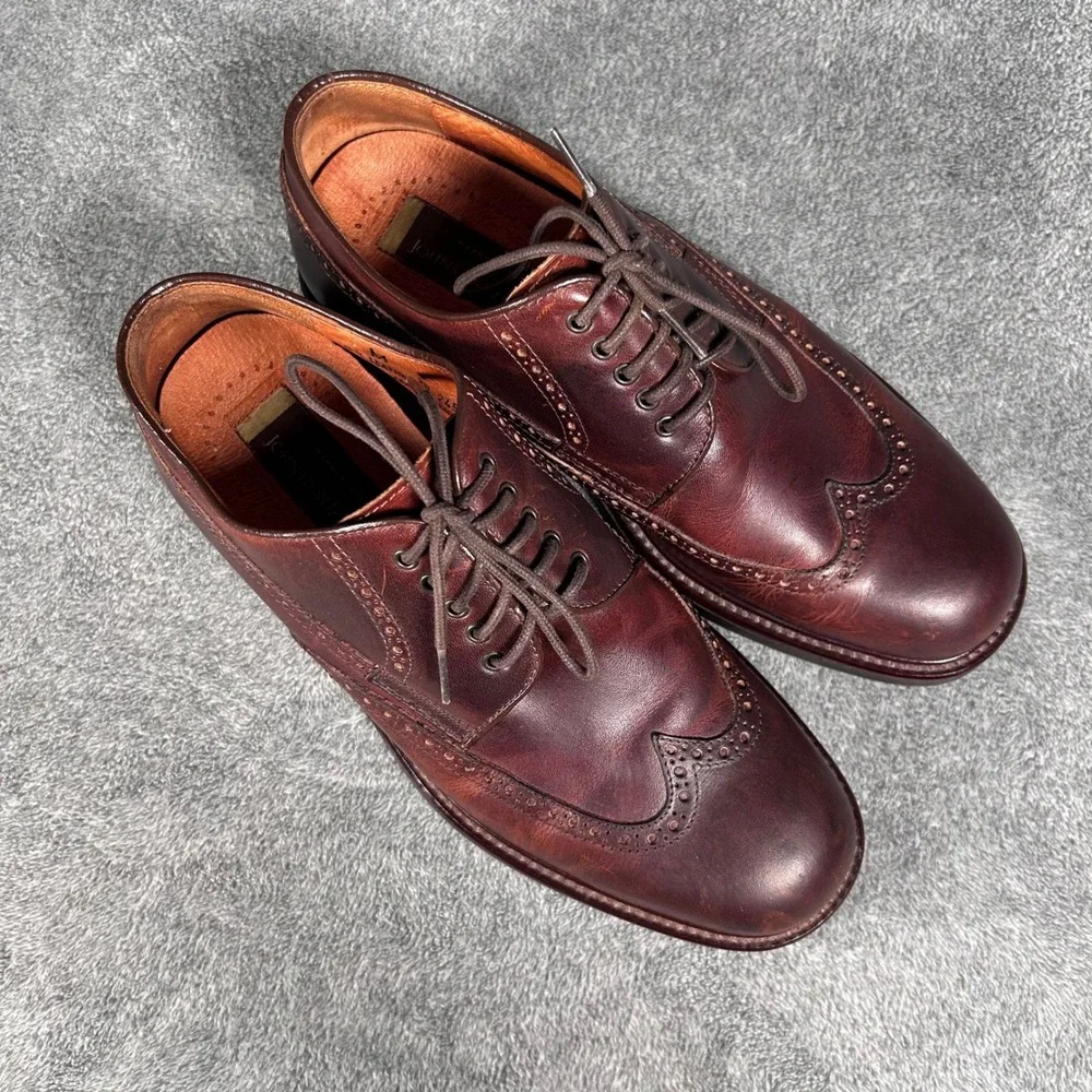 Johnston Murphy Wingtip Derby Oxford Dress Shoes Men 8.5M Burgundy Leather Italy